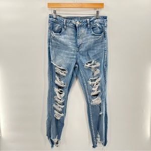 American Eagle Next Level Stretch Hi-Rise Jeggings Size 14 Distressed Hem